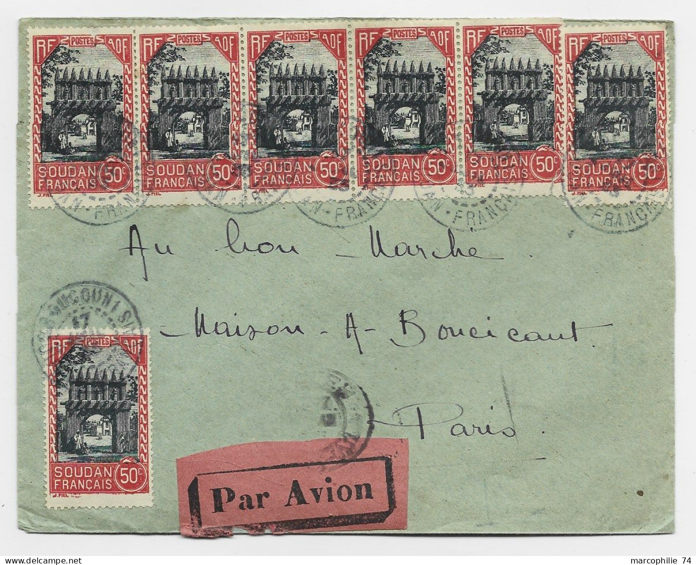 SOUDAN FRANCAIS 50CX7 LETTRE COVER AVION GUGOUNI 1933 TO PARIS - Briefe U. Dokumente