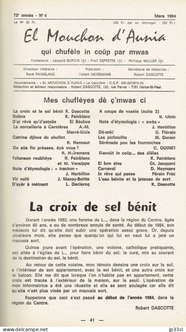 El Mouchon D'Aunia Année 1984 R. Painblanc J. Herbillon R. Dascotte D. Heymans Ch Quinet M. Durant H. Delporte - Sonstige & Ohne Zuordnung