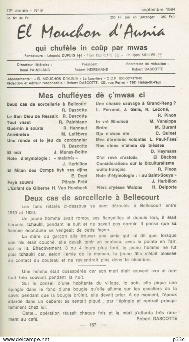 El Mouchon d'Aunia année 1984 R. Painblanc J. Herbillon R. Dascotte D. Heymans Ch Quinet M. Durant H. Delporte