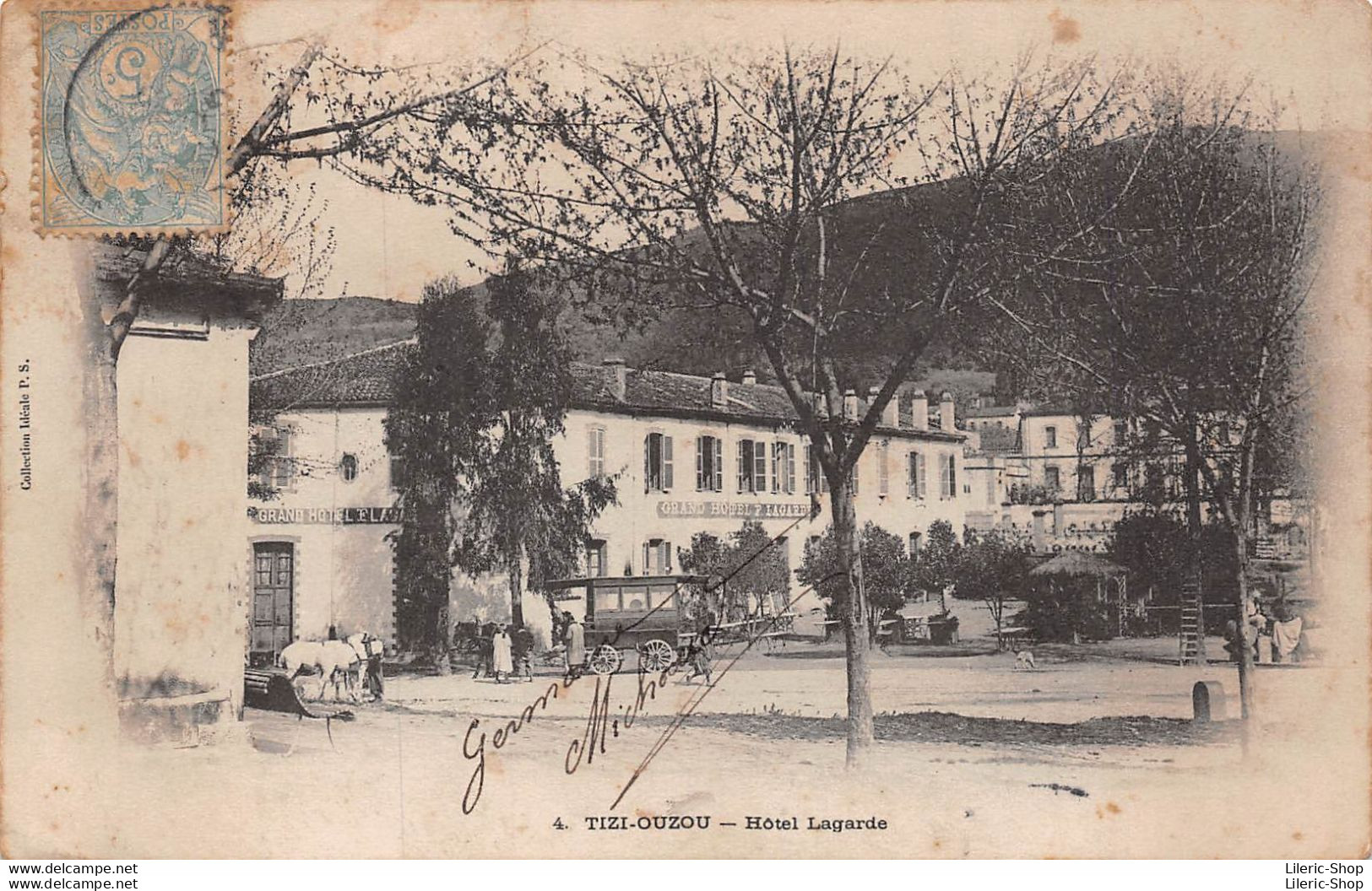 ALGÉRIE KABYLIE CPA 1905 TIZI OUZOU - Grand Hôtel LAGARDE - Voiture Hippomobile - Collection Idéale P.S  - Tizi Ouzou