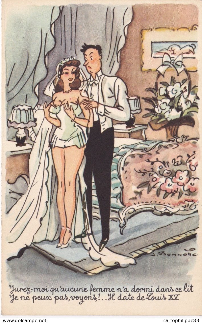 CPSM ILLUSTRATEUR LEON BONNOTTE  HUMOUR COUPLE MARIAGE NUIT DE NOCE - Bonnotte