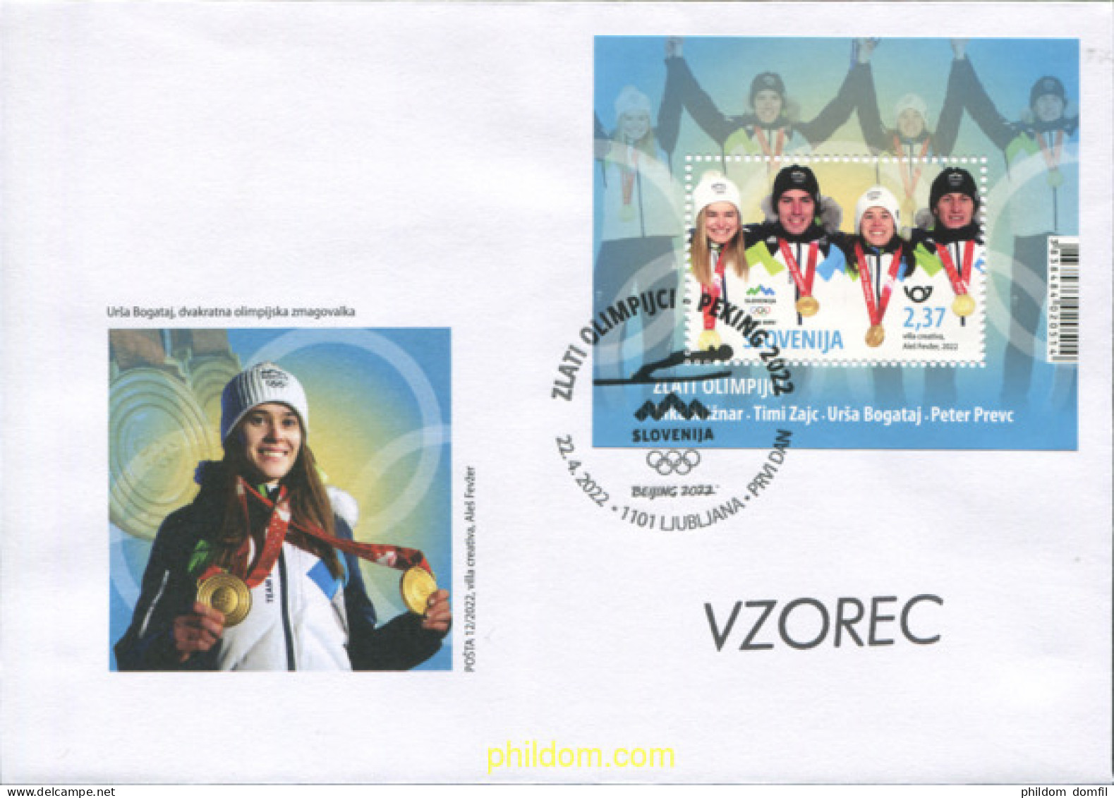 675985 MNH ESLOVENIA 2022 24 JUEGOS OLÍMPICOS DE INVIERNO, BEIJING 2022) - ATLETAS OLÍMPICOS DE ORO - Invierno 2022 : Pekín