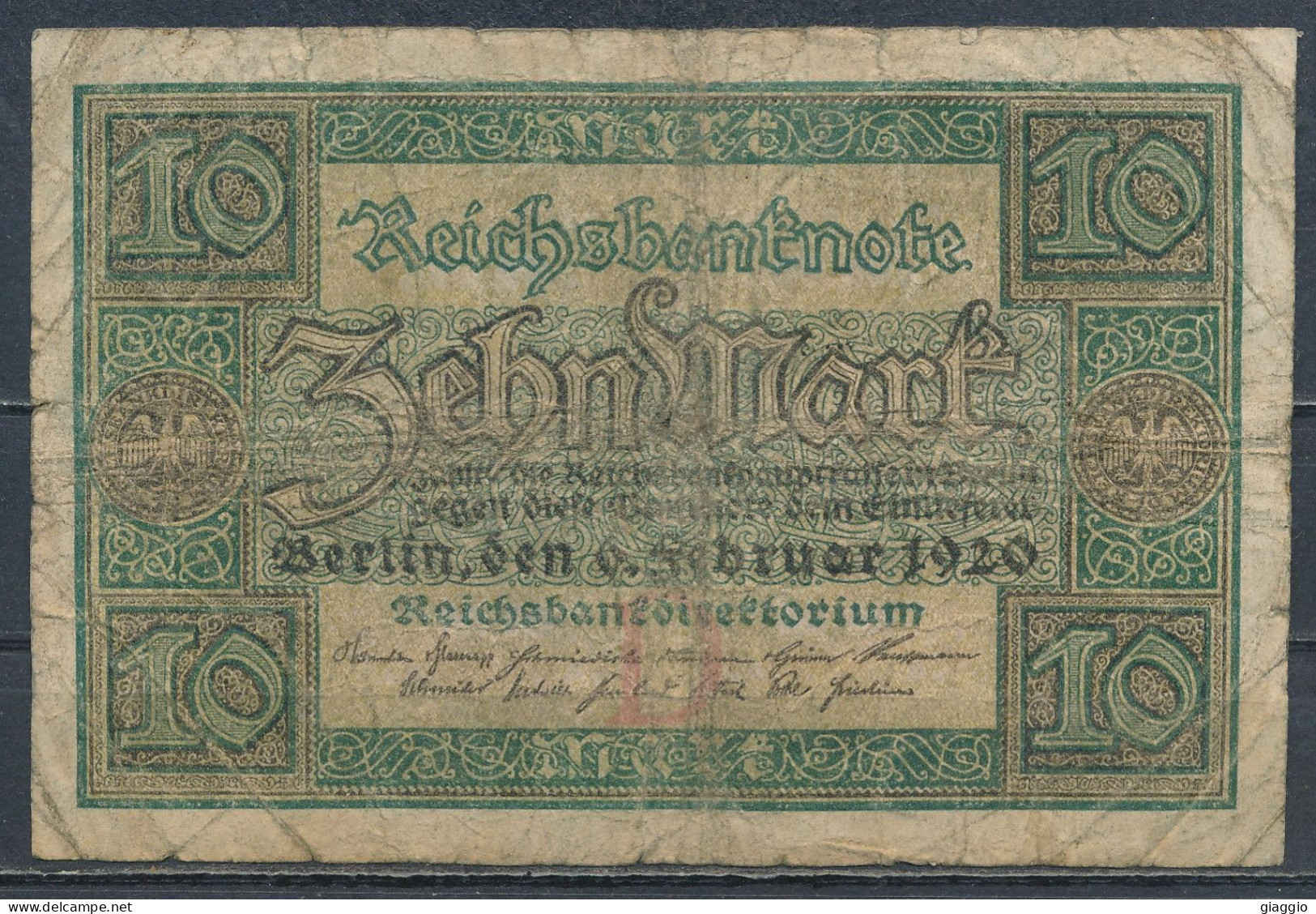 °°° GERMANY REICHSBANKNOTE 10 MARK 1920 °°° - 10 Mark