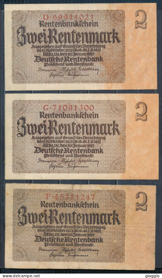 °°° GERMANY - 2 RENTENMARK 1937 SERIE D-F-G °°° - 2 Rentenmark