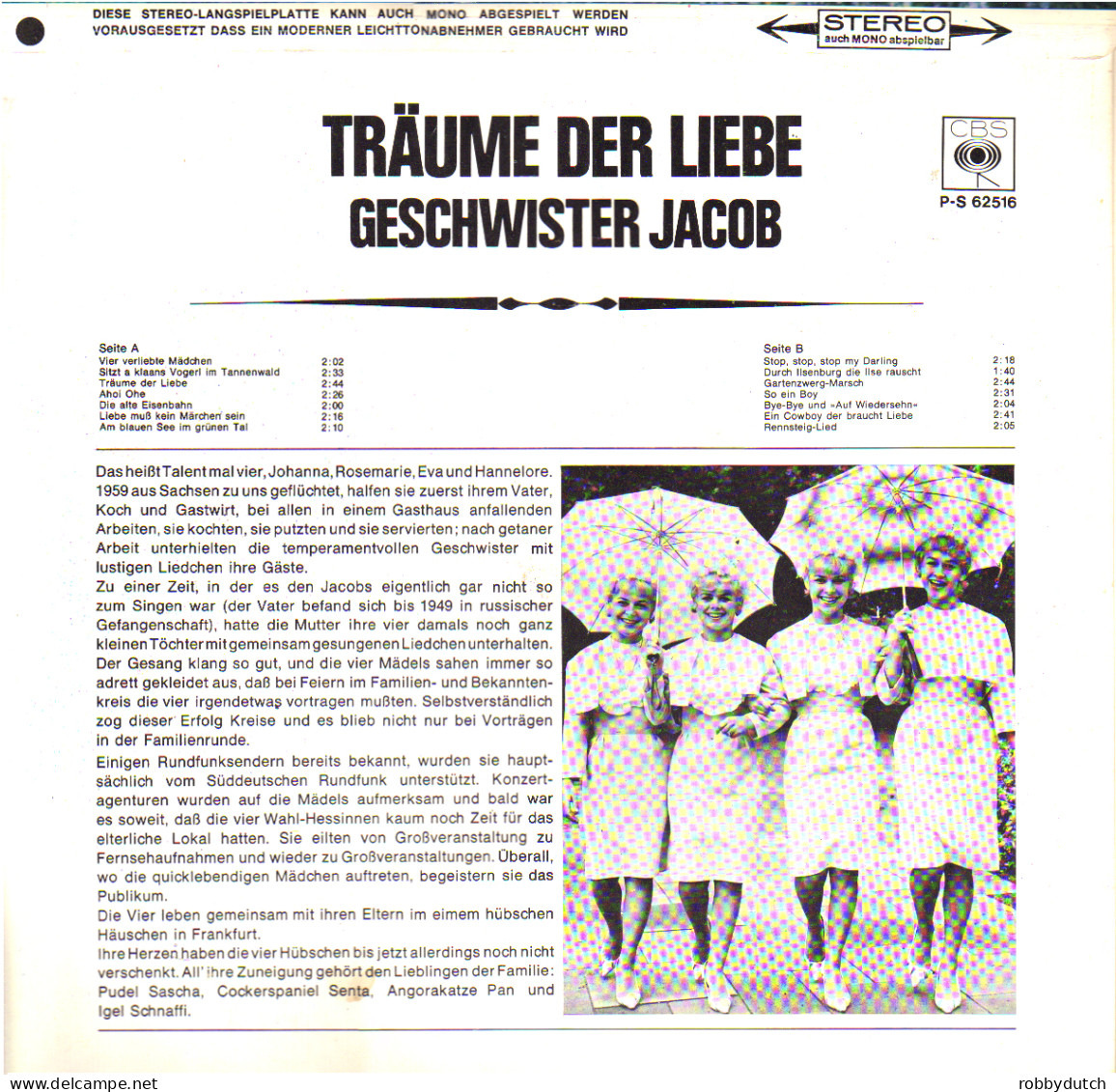 * LP *  GESCHWISTER JACOB - TRÄUME DER LIEBE (Holland 1967 EX!!) - Autres - Musique Allemande
