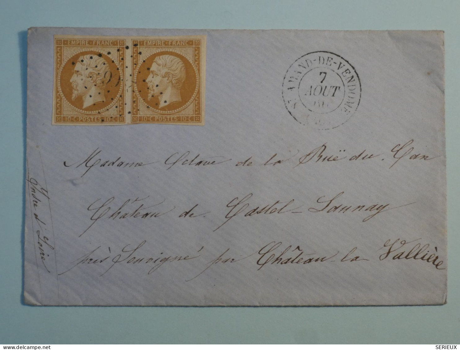 BR15 FRANCE BELLE LETTRE 1860 ST ST AMAND AU CHATEAU CHATEAU LAVALLIERE    ++ PAIRE DE NAPOLEON N° 13++AFF. PLAISANT ++ - 1853-1860 Napoleon III