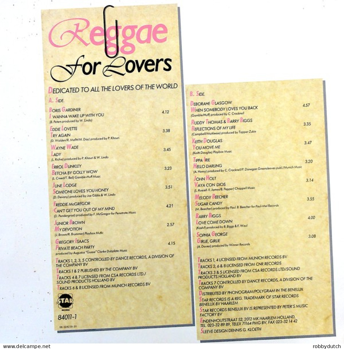 * LP * REGGAE FOR LOVERS - VARIOUS ARTISTS (Holland 1988) - Reggae