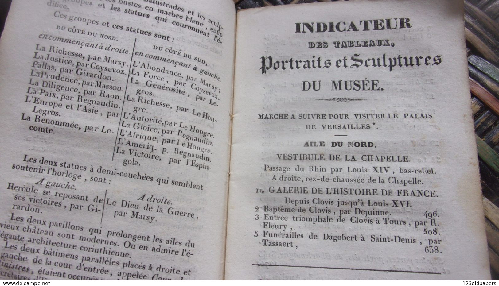 RARE 1839 VERSAILLES INDICATEUR DESCRIPTION PARSALLES ET NUMEROS TABLEAUX PORTRAITS SCULPURES DU MUSEE  PLAN 100 PAGES