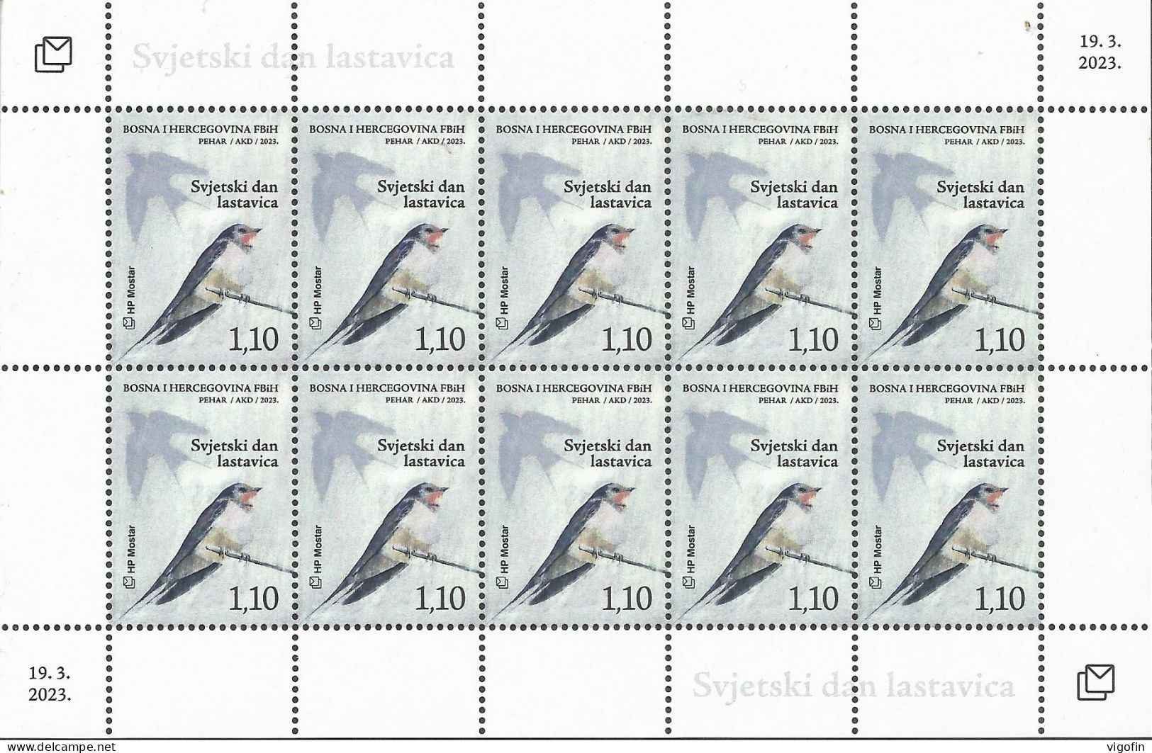 BHHB 2023-02 BIRDS SWALLOWS DAY, BOSNA AND HERZEGOVINA-HERZEGBOSNA CROAT, MS, MNH - Zwaluwen