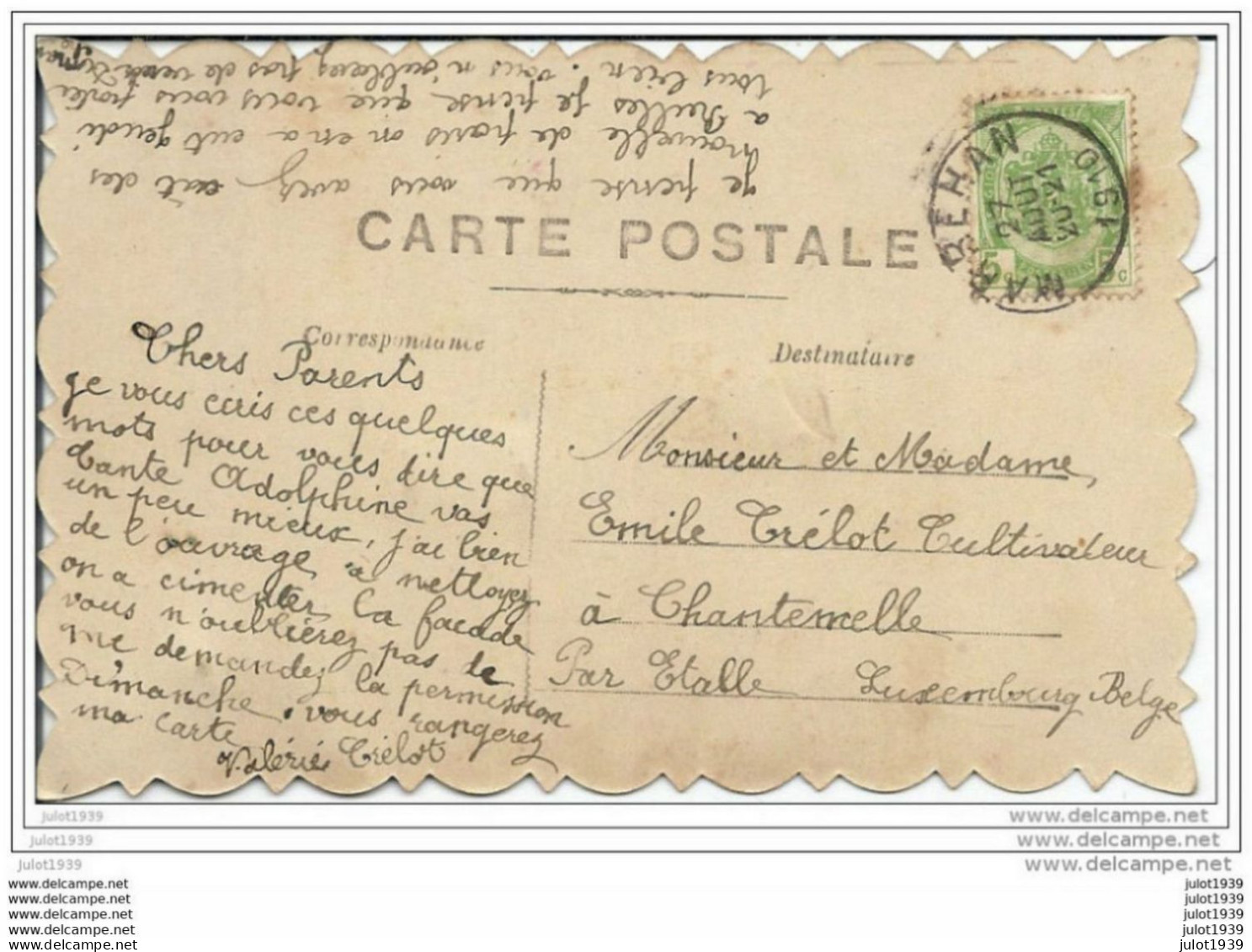 CHANTEMELLE ..-- Carte à SYSTEME Signé Valérie. 1910 De MARBEHAN Vers CHANTEMELLE ( Mr Mme Emile CRELOT ) . Voir Verso . - Etalle