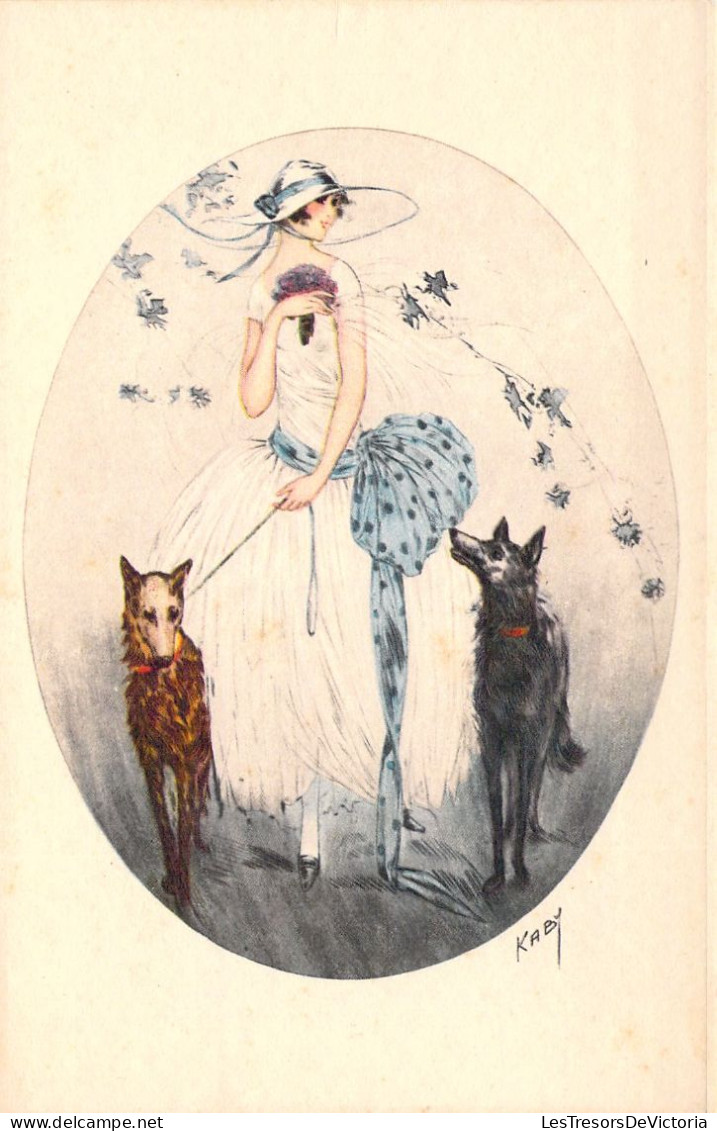 ILLUSTRATEUR SIGNE KABY - Femme Et Ses Deux Chiens - Carte Postale Ancienne - Otros & Sin Clasificación