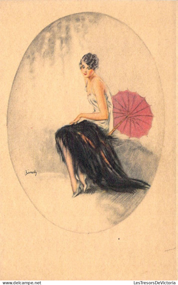 ILLUSTRATEUR SIGNE BIANCHI - Femme Et Ombrelle Rouge - Carte Postale Ancienne - Autres & Non Classés