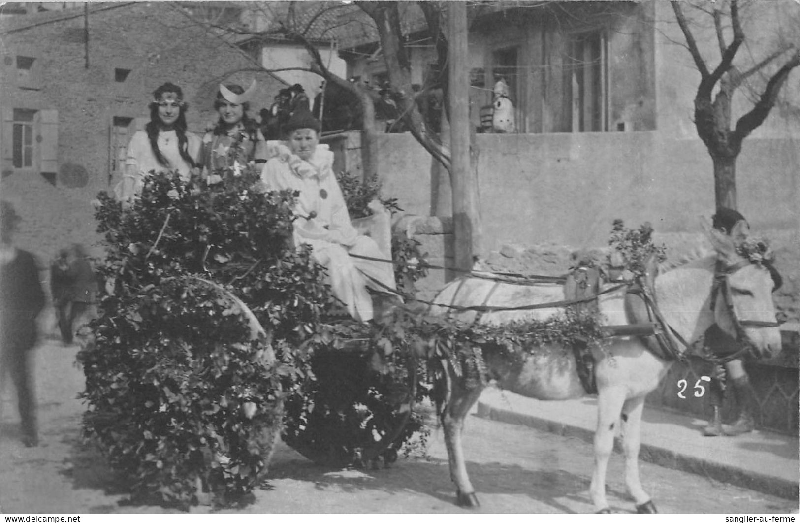 CPA 34 SERVIAN CARTE PHOTO SCENE DE CARNAVAL DANS LE CENTRE DU VILLAGE ATTELAGE FLEURI - Sonstige & Ohne Zuordnung