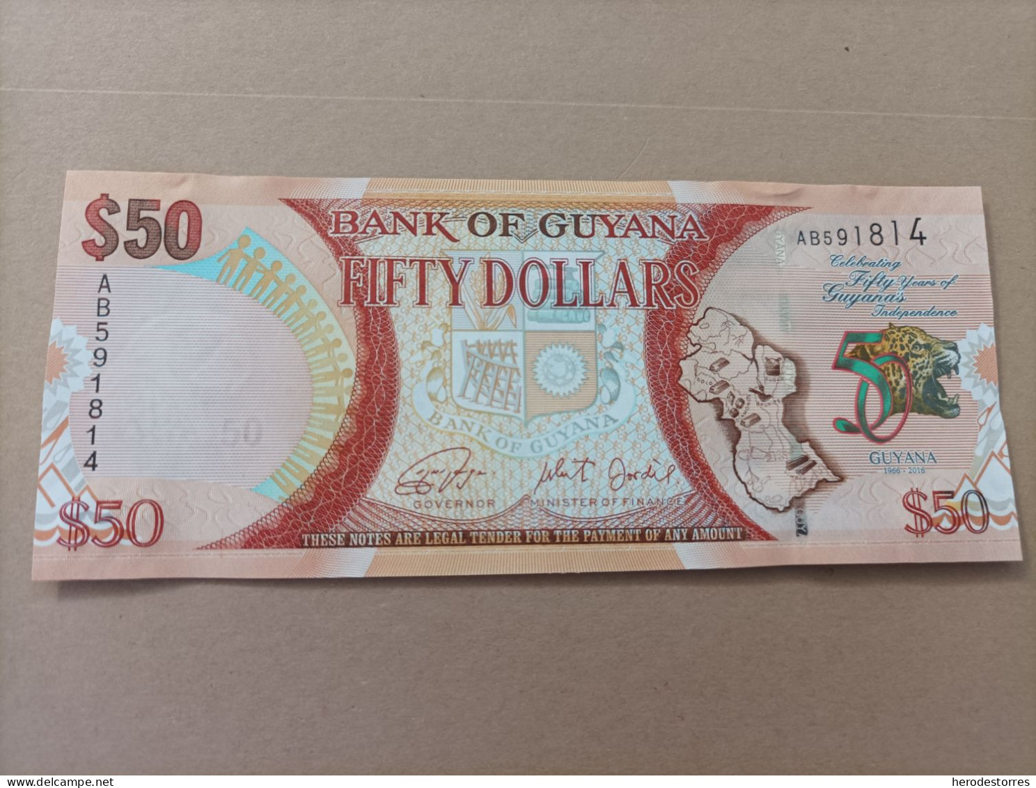 Billete De Guyana De 50 Dólares, Año 2016, UNC - Guyana