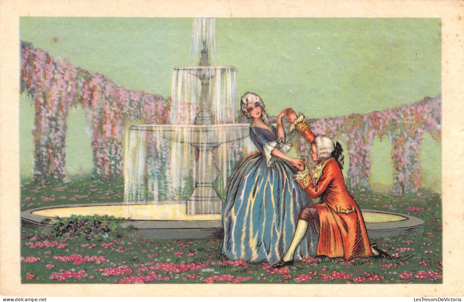 ILLUSTRATEUR Non SIGNE - Couple Rococo Dans Un Parc - Fontaine - Carte Postale Ancienne - Ohne Zuordnung