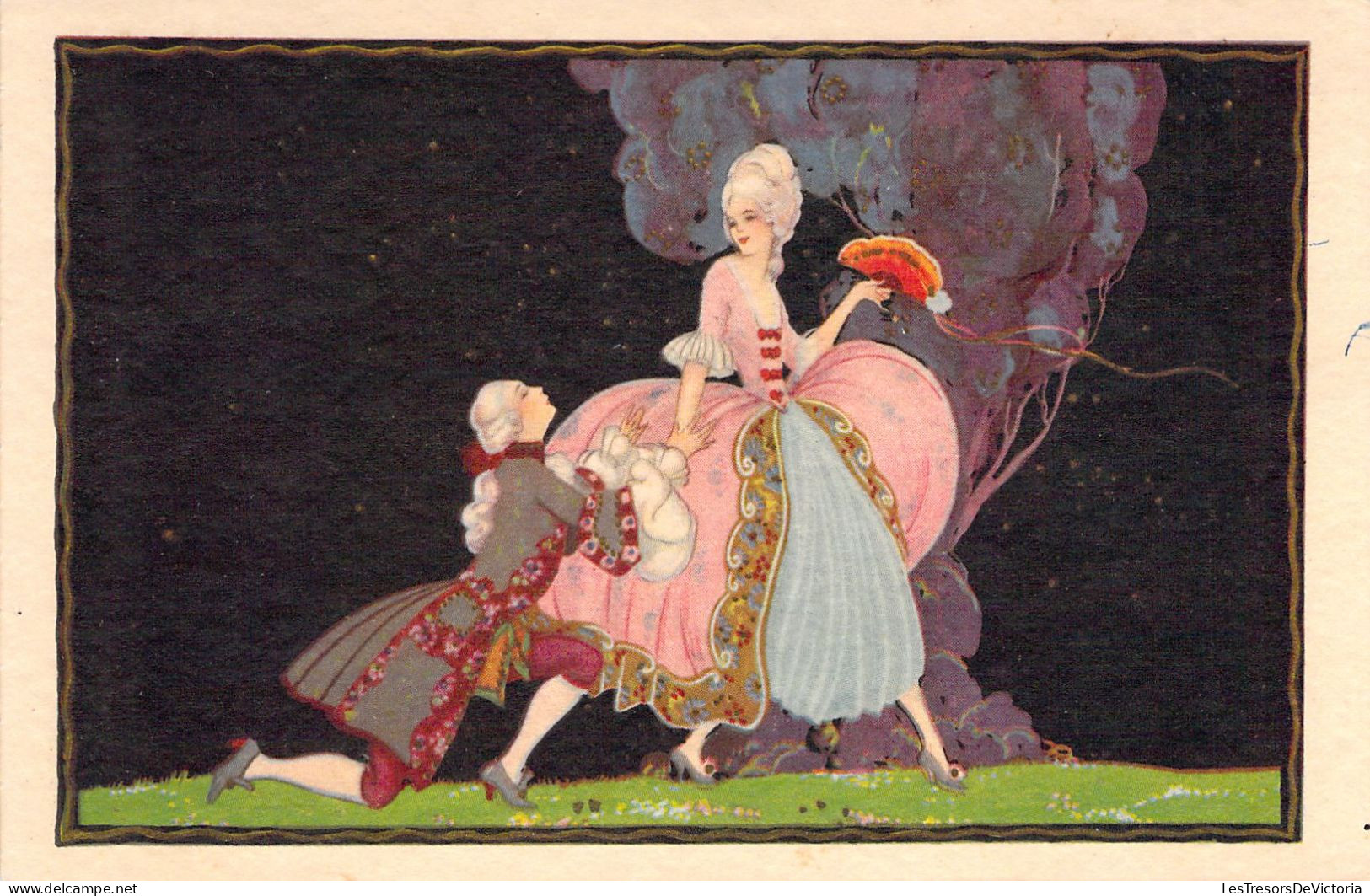 ILLUSTRATEUR Non SIGNE - Couple Rococo Dans Un Parc - Homme à Genoux - Carte Postale Ancienne - Ohne Zuordnung