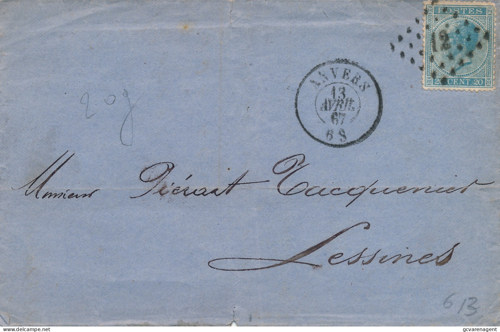 1/2 ENVELOPPE ANVERS 67  TO LESSINES        LOOK SCANS - 1849-1865 Medaillons (Varia)