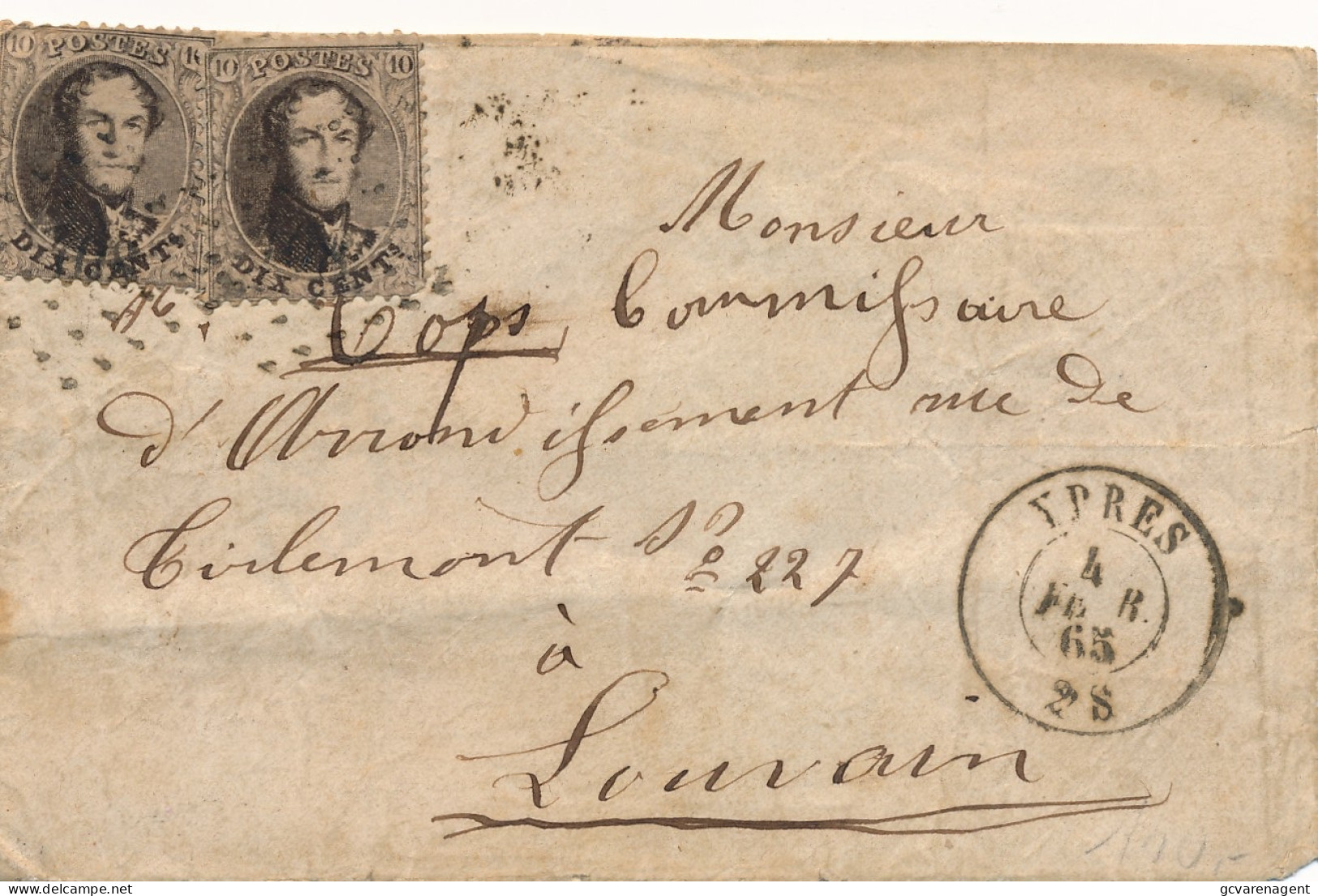 ENVELOPP  1865  YPRES TO LOUVAIN          LOOK SCANS - 1849-1865 Medaillons (Varia)