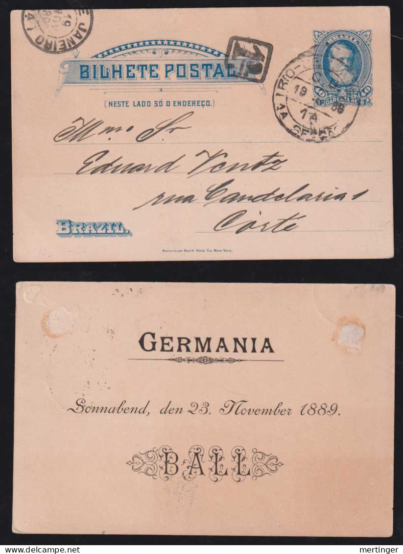 Brazil Brasil 1889 Stationery Postcard Private Imprint GERMANIA BALL Rio De Janeiro Used 19.11.1889 - Lettres & Documents