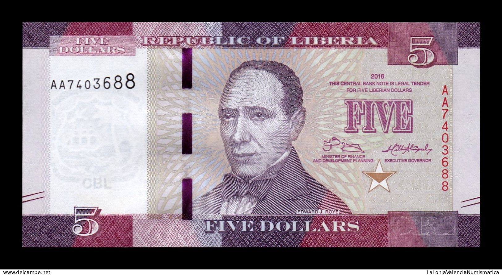 Liberia 5 Dollars 2016 Pick 31a Sc Unc - Liberia