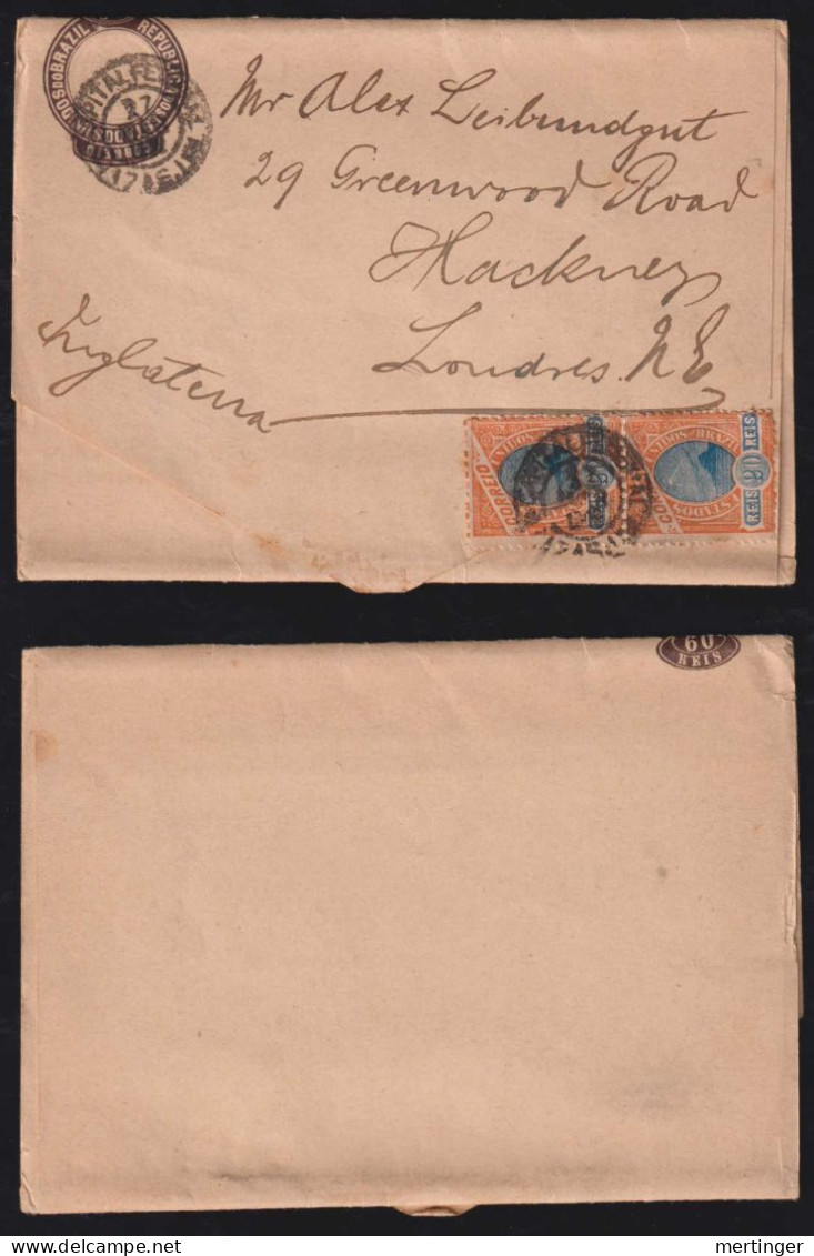 Brazil Brasil 1902 Uprated Wrapper Stationery RIO X LONDON England - Brieven En Documenten