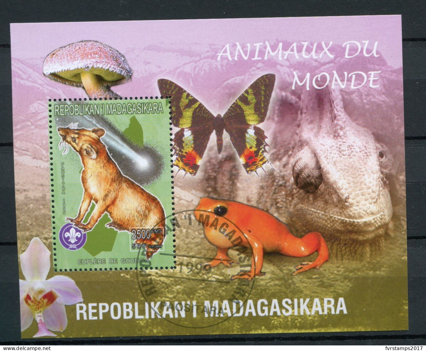 Madagascar - 1999 - Used - Fauna Animals Eupleres Goudotii Civet Civetkat Frog Butterfly Lizard Orchis Scout - Other & Unclassified