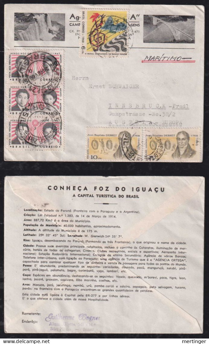 Brazil Brasil 1969 Advertising Foz Do Iguacu To INNSBRUCK Austria - Covers & Documents