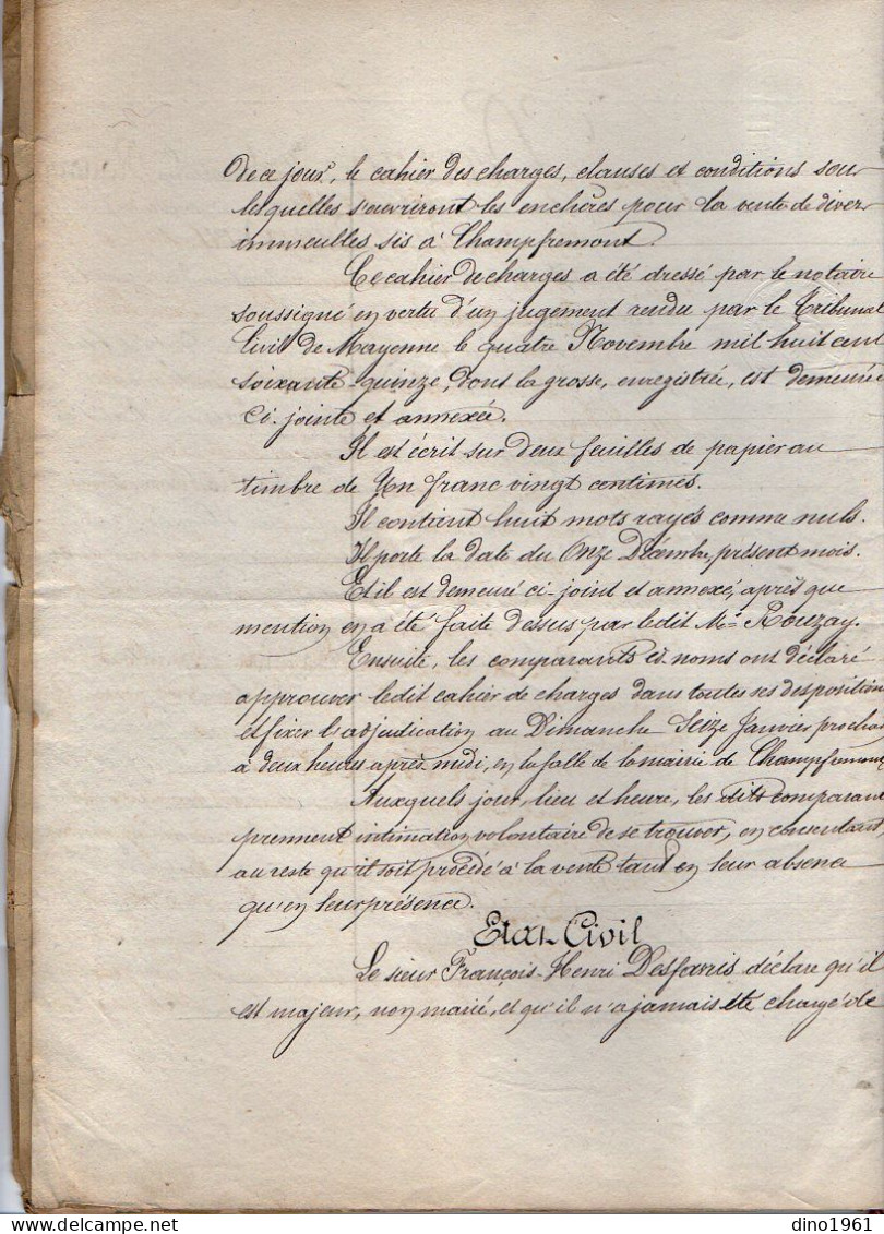 VP21.948 - POOTE - Acte De 1876 - Adjudication D'immeubles Situés à CHAMPFREMONT Par Les Enfants DESFAVRIS à M CHOUIPE - Manuscrits