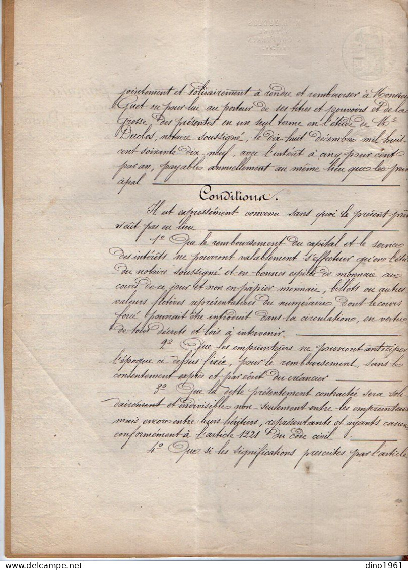 VP21.949 - Acte De 1876 - Obligation Par Mr & Mme TURPIN à SAINT AIGNAN DE COUPTRAIN à Mr GUET à SAINT CALAIS DU DESERT - Manoscritti