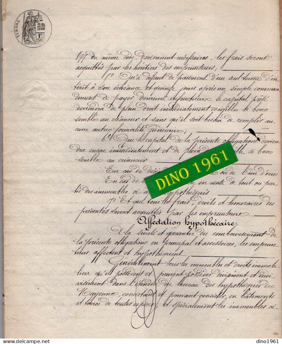 VP21.949 - Acte De 1876 - Obligation Par Mr & Mme TURPIN à SAINT AIGNAN DE COUPTRAIN à Mr GUET à SAINT CALAIS DU DESERT - Manuscrits