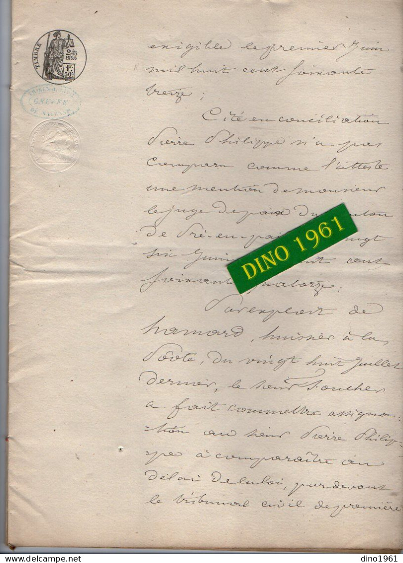 VP21.950 - Acte De 1874 - Jugement - Tribunal Civil De MAYENNE - Mr FOUCHER à POOTE Contre Mr PHILIPPE - Manuscrits