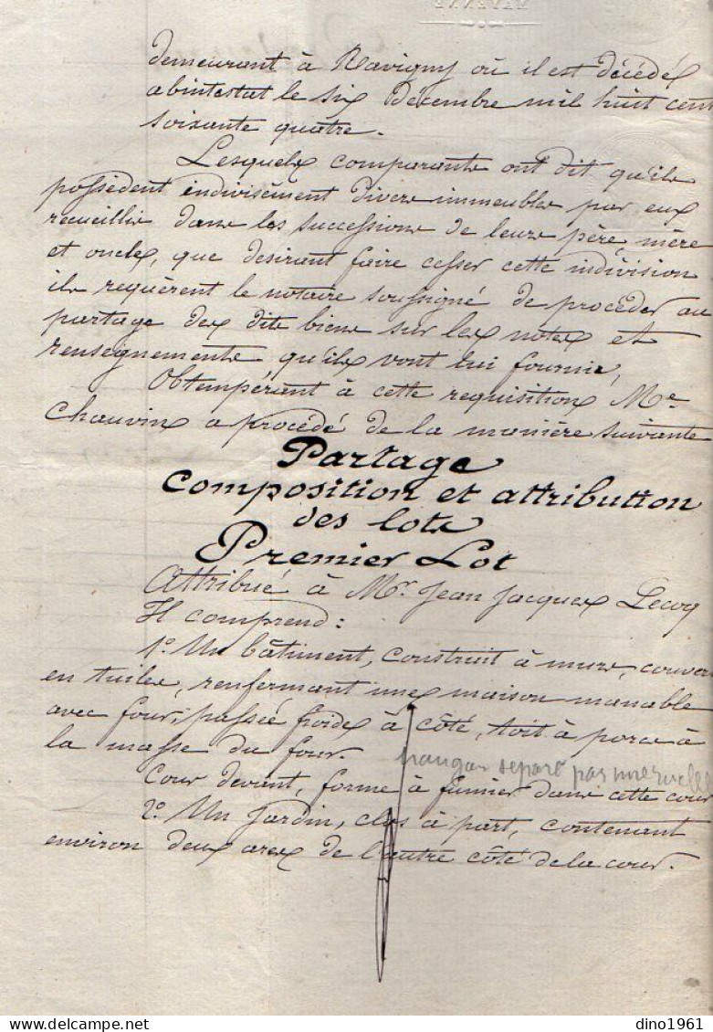 VP21.952  - Acte De 1872 - Partage Entre Les Enfants De Mr Jean LECOQ à RAVIGNY & CHAMPFREMONT - Manuscrits