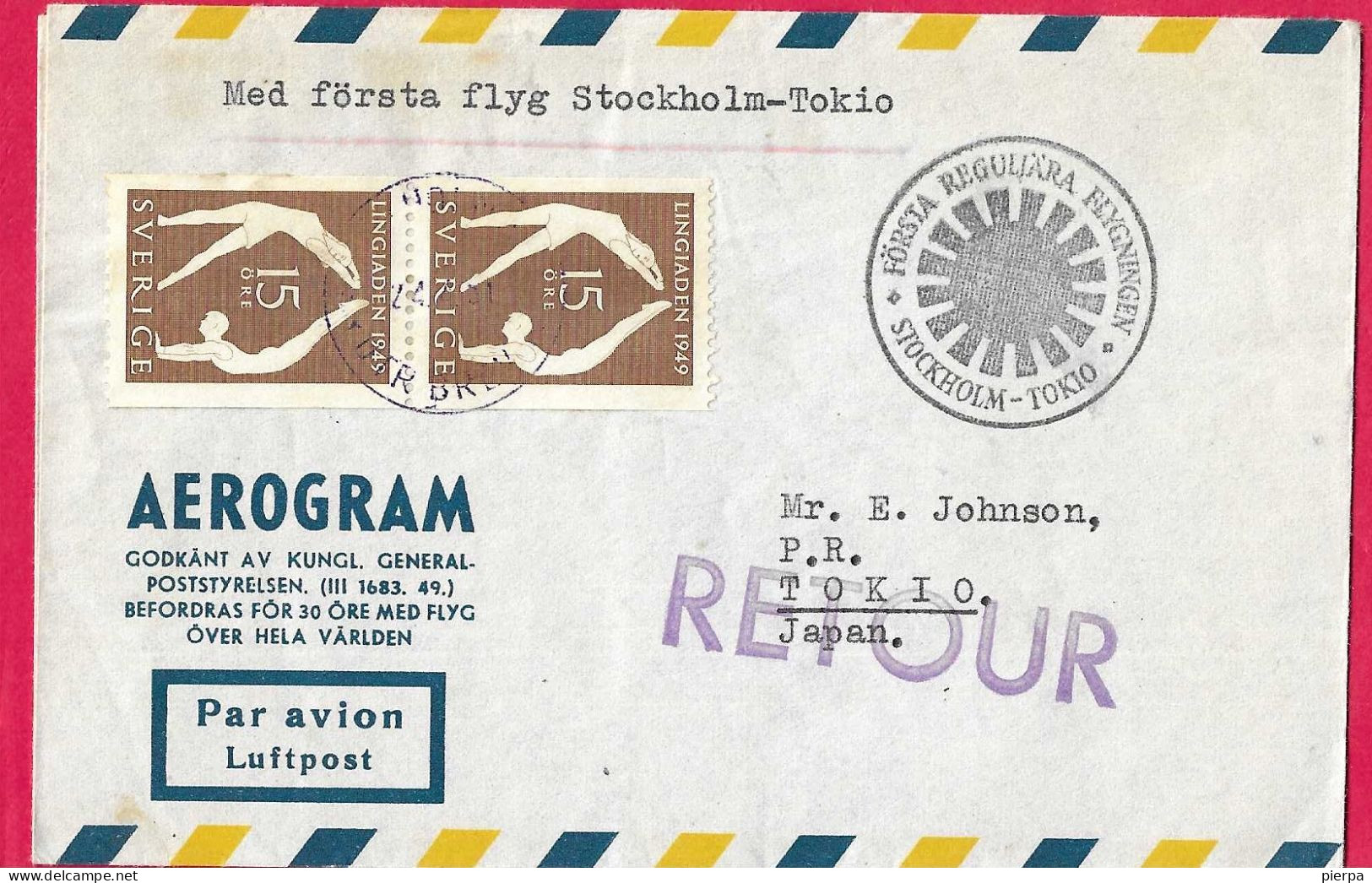 SVERIGE - FIRST FLIGHT FROM STOCKHOLM TO TOKYO * 24.4.51* ON OFFICIAL AEROGRAM - Lettres & Documents