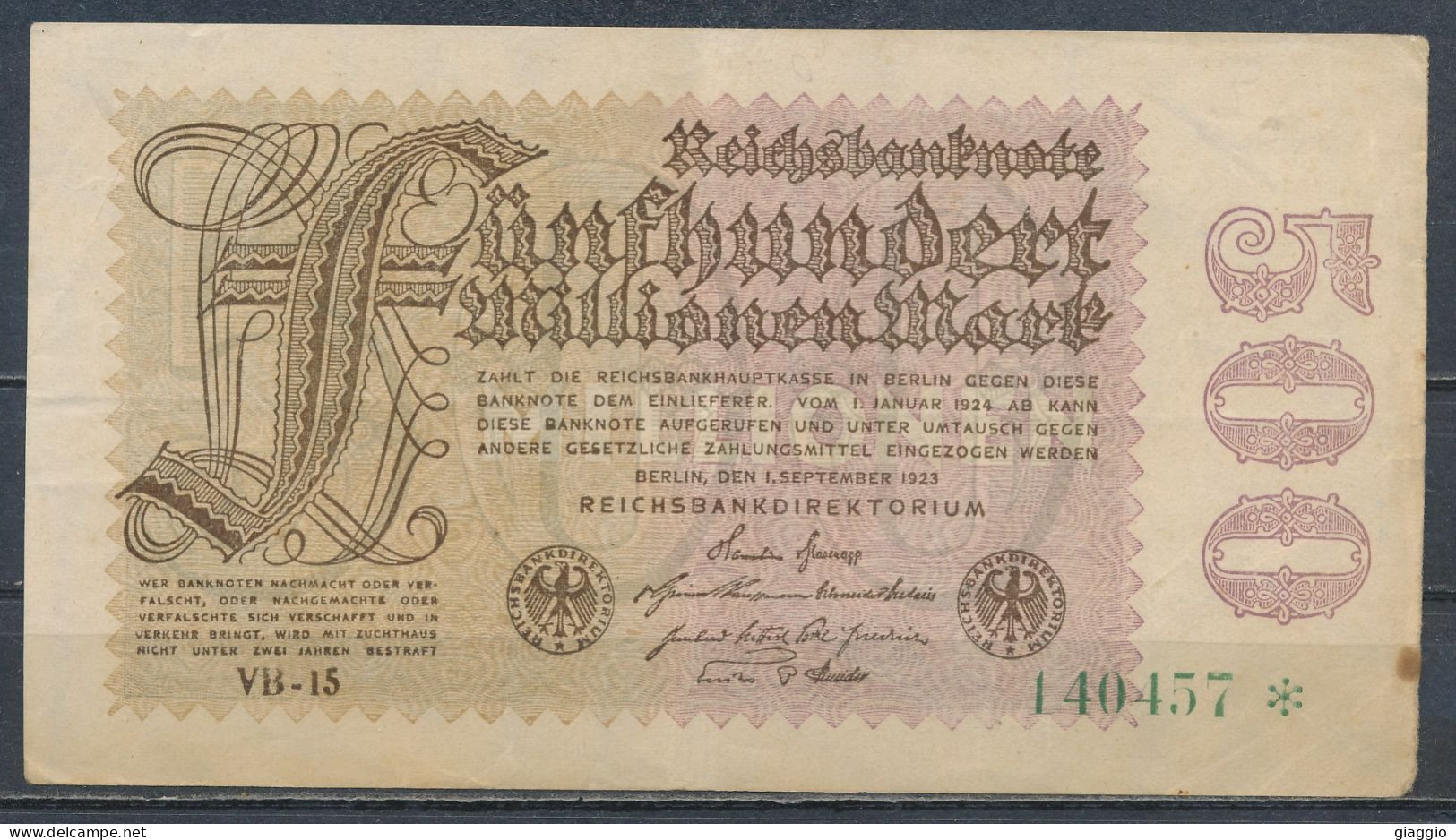 °°° GERMANY 500 MARK 1923 °°° - 500 Mark