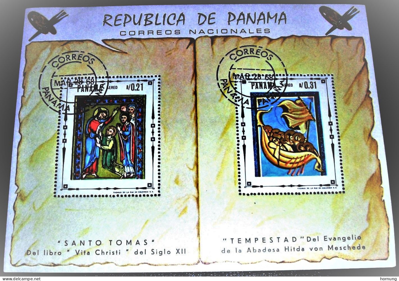 Panama,1968,Christ Visit, Michel # 1038-1039, Block 82. CTO-Original Gum. - Cuadros