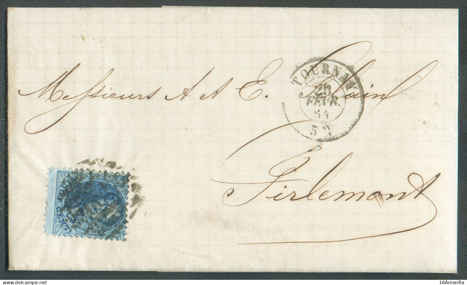 N°15 - Médaillon 20 Centimes Bleu, Obl. 8 Barres P.120  Sur Lettre De TOURNAY Le 29 Février 1864 Vers Tirlemont - 20999 - 1863-1864 Medallions (13/16)