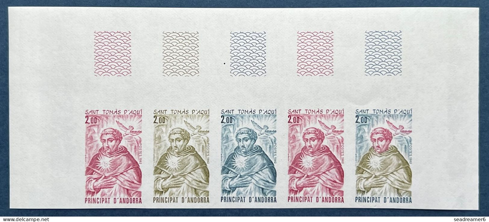 ANDORRE 1981 N°309** Bande De 5 Haut De Feuille Essais De Couleurs SAINT TOMAS D'AQUIN Religion TTB Et Pas Courant ! - Nuevos