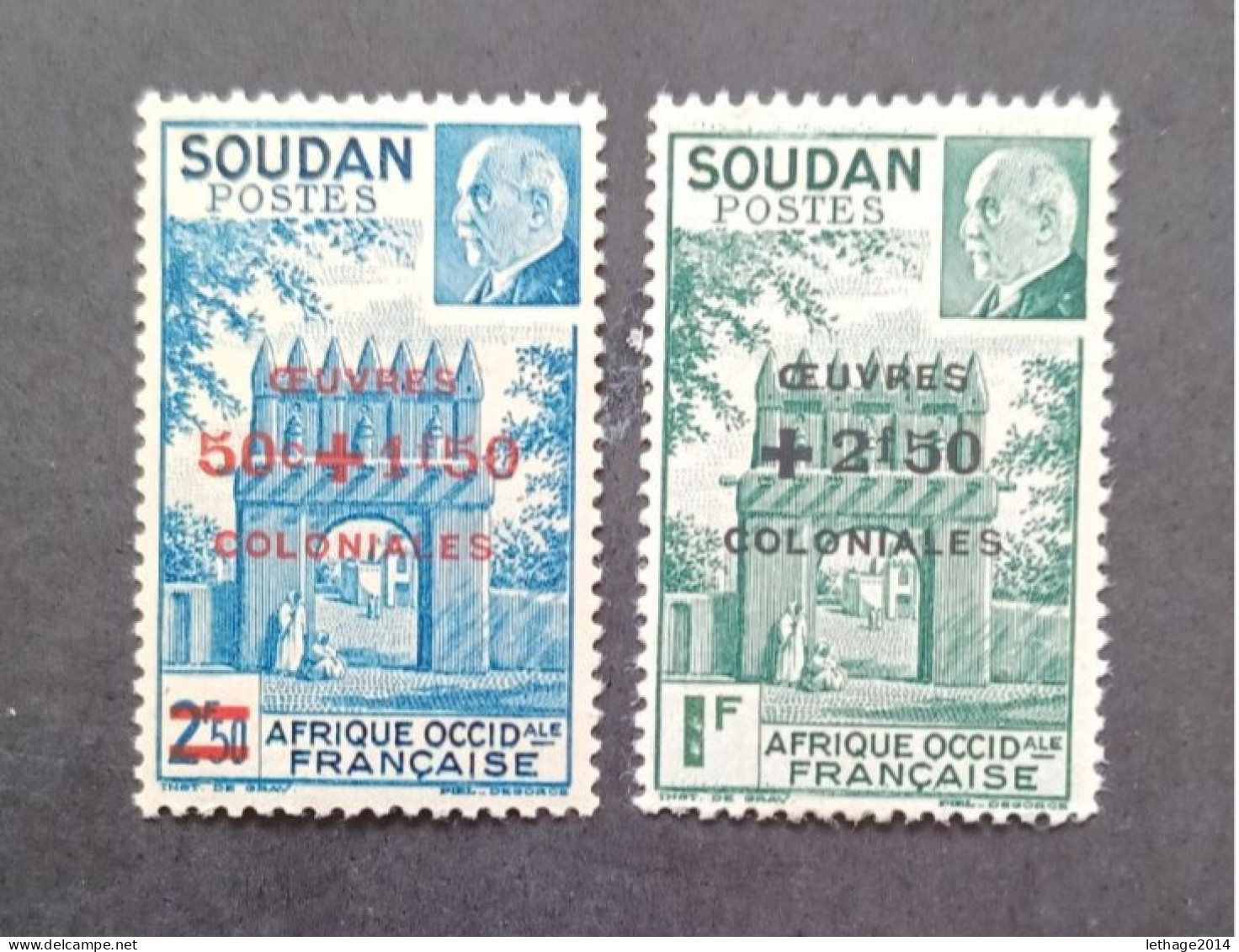 FRANCE COLONIE SOUDAN 1944 MARECHAL PETAIN SURCHARGES OEUVRES COLONIALES CAT YVERT N. 133/134 MNH - 1944 Maréchal Pétain, Surchargés – Œuvres Coloniales