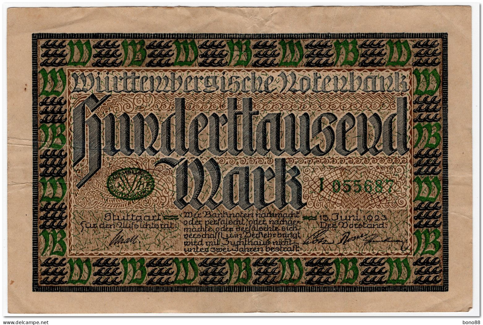 GERMANY,STUTTGART,100 000 MARK,1923,VF - Collections