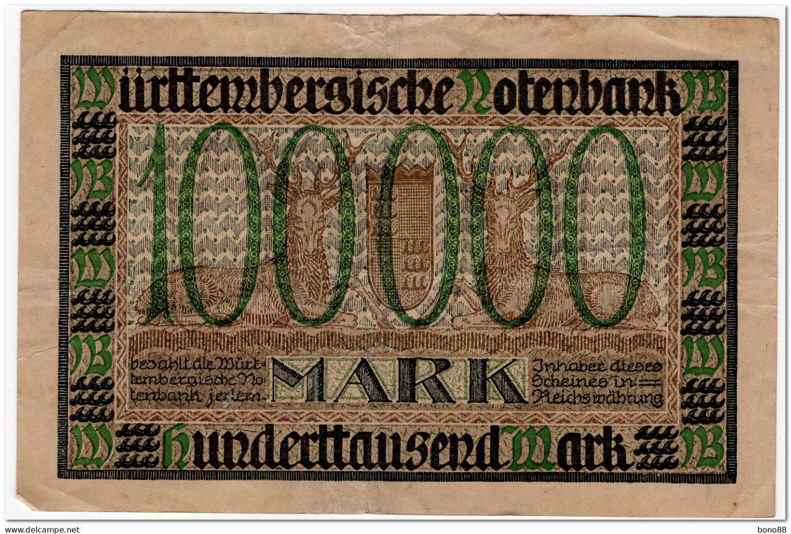 GERMANY,STUTTGART,100 000 MARK,1923,VF - Collections