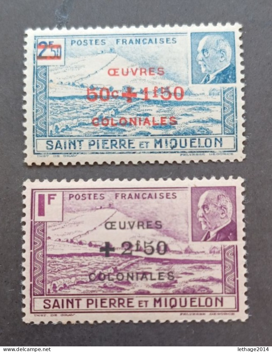 FRANCE COLONIE ST PIERRE ET MIQUELON 1944 MARECHAL PETAIN SURCHARGES OEUVRES COLONIALES CAT YVERT N. 312/313 MNH - 1944 Maréchal Pétain, Surchargés – Œuvres Coloniales