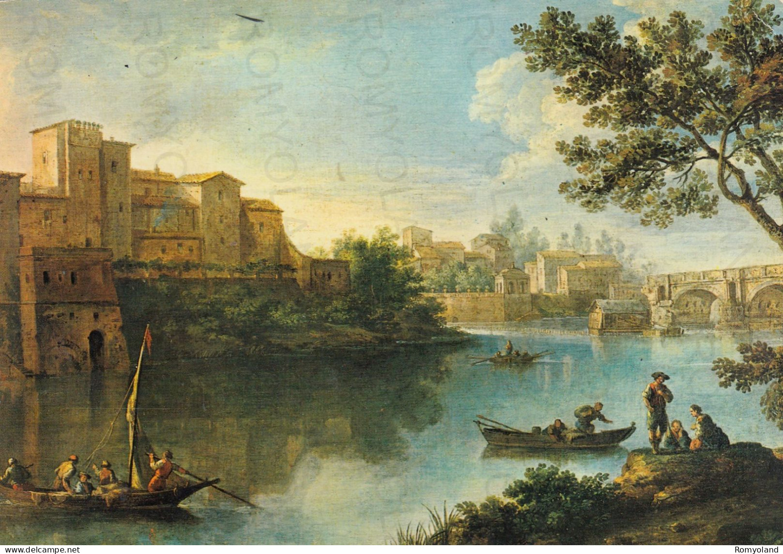 CARTOLINA  ROMA,LAZIO-ROMA NEL'600 E'700-PAOLO ANESI(ca.1700-dopo 1761)-IL TEVERE ALL'ISOLA TIBERINA DOPO-NON VIAGGIATA - Fiume Tevere