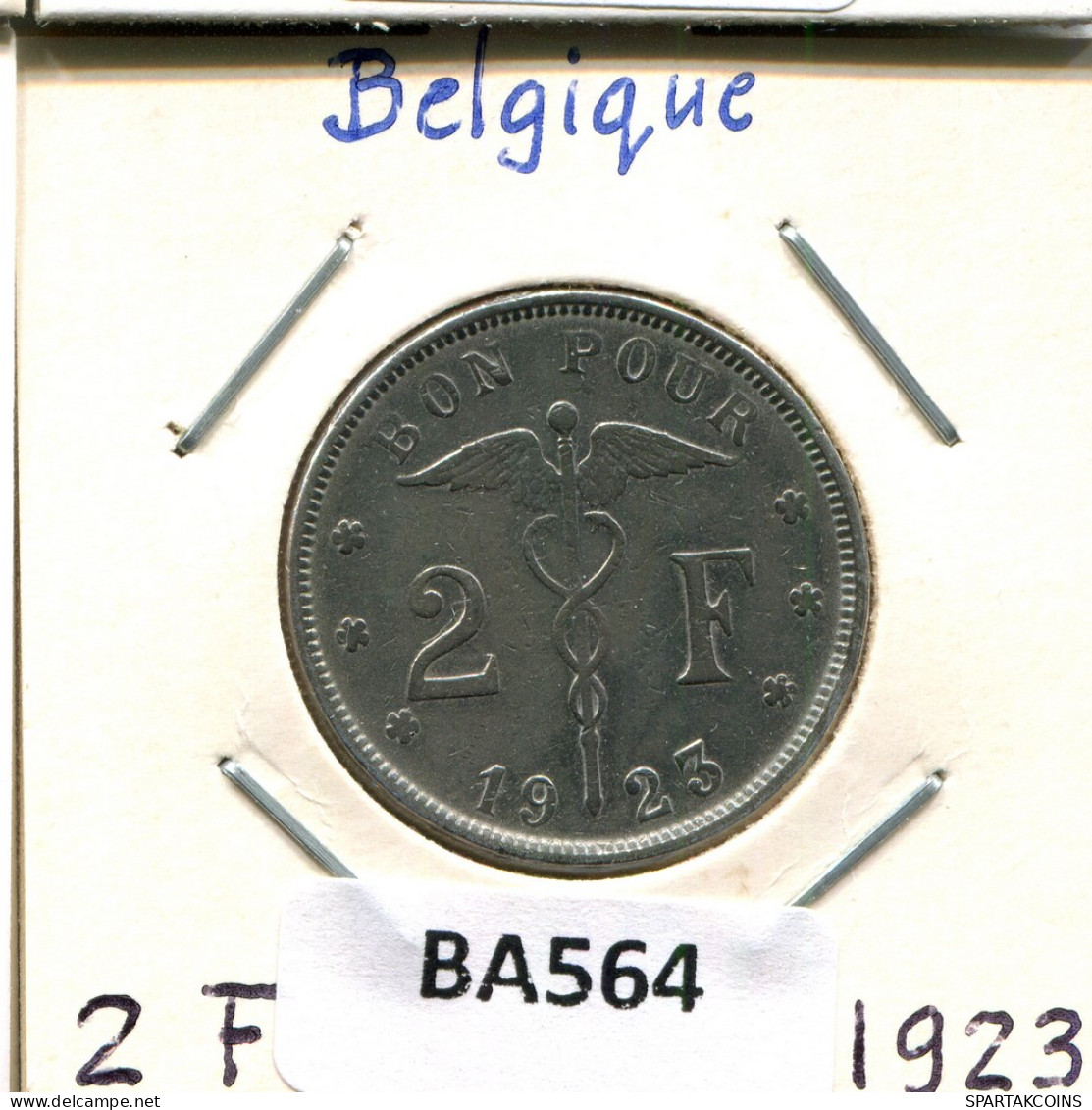 2 FRANCS 1923 FRENCH Text BÉLGICA BELGIUM Moneda #BA564.E - 2 Francs