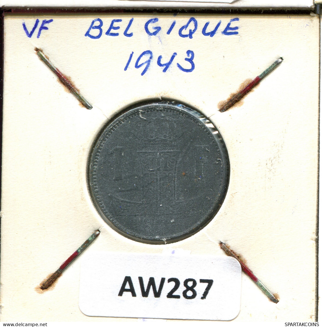 1 FRANC 1943 BELGIQUE-BELGIE BÉLGICA BELGIUM Moneda #AW287.E - 1 Franc