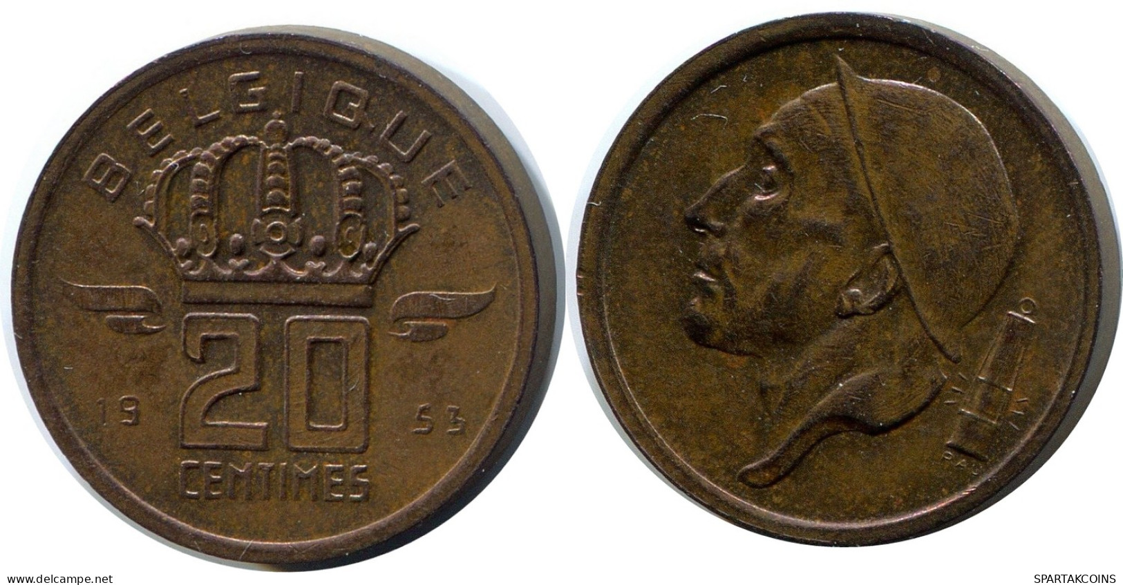 20 CENTIMES 1953 FRENCH Text BÉLGICA BELGIUM Moneda #BA401.E - 25 Centimes