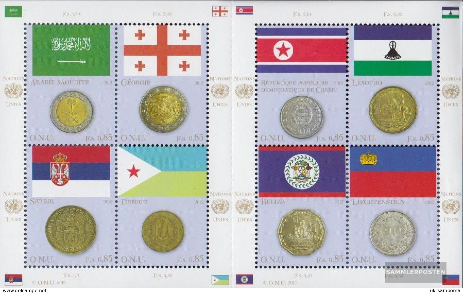 UN - Geneva 780-787 Sheetlet (complete Issue) Unmounted Mint / Never Hinged 2012 Flags And Coins - Unused Stamps