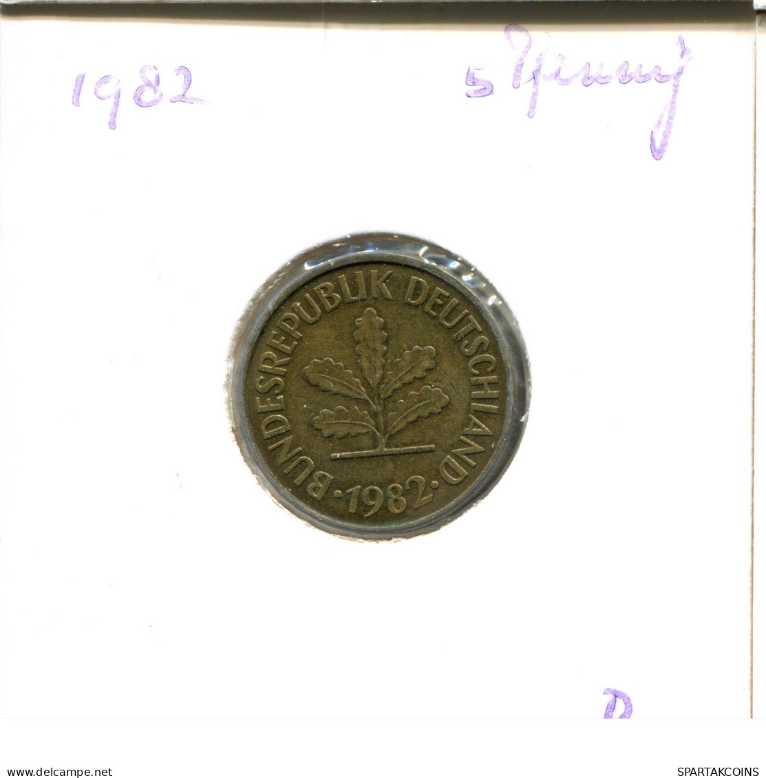 5 PFENNIG 1982 D WEST & UNIFIED GERMANY Coin #DA991.U - 5 Pfennig