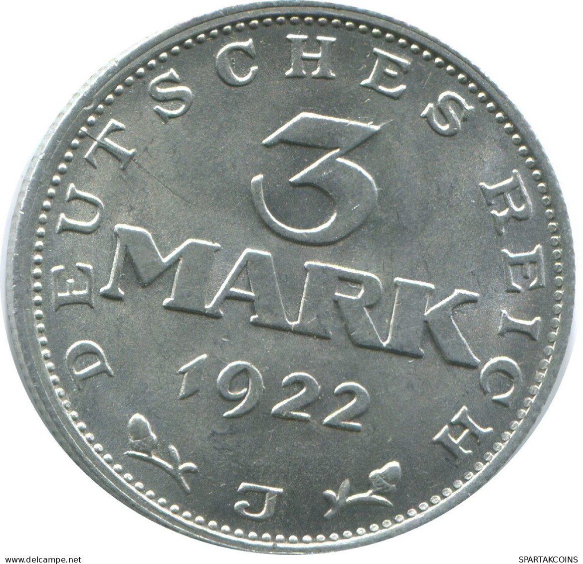 3 MARK 1922 J DEUTSCHLAND Münze GERMANY #AE440.D - 3 Mark & 3 Reichsmark