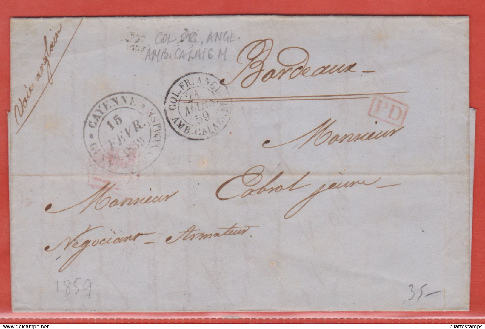 GUYANE LETTRE DE 1859 DE CAYENNE POUR BORDEAUX FRANCE - Lettres & Documents