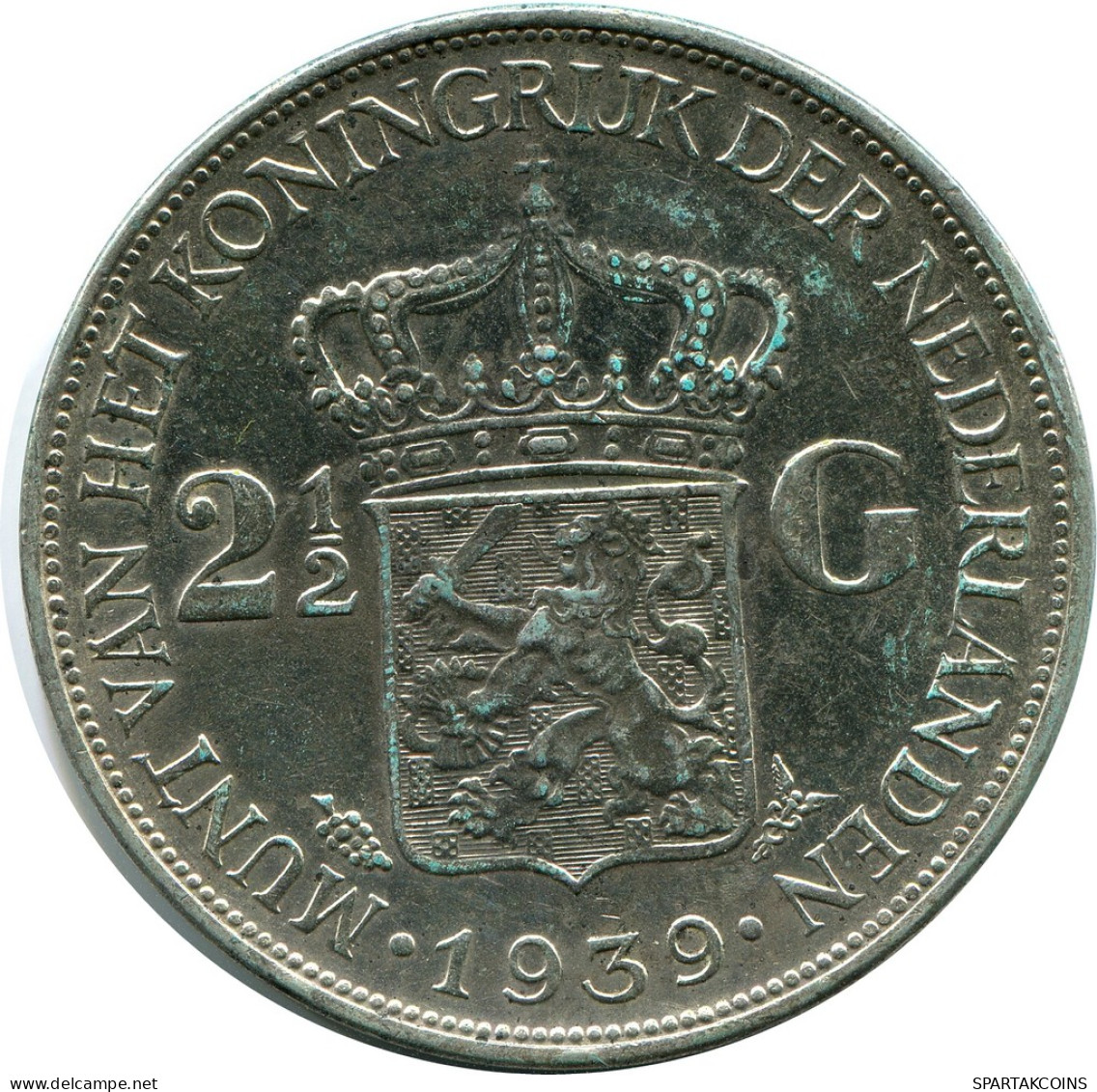 2 1/2 GULDEN 1939 NETHERLANDS SILVER Coin #AR949.U - 2 1/2 Florín Holandés (Gulden)